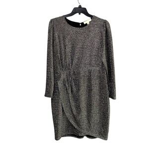 Michael Kors Dress 1X Black Silver Metallic Wrap Stretchy‎